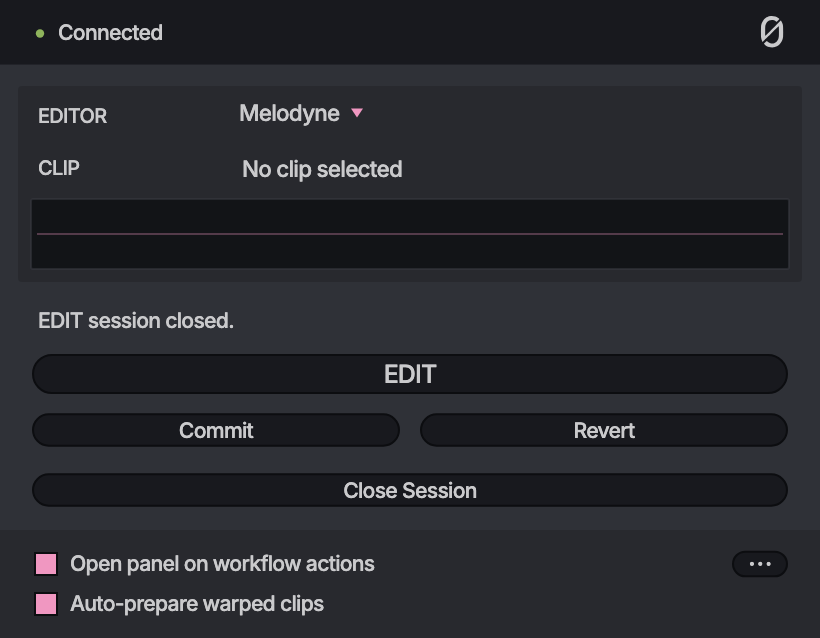 The EDIT panel after Close Session.